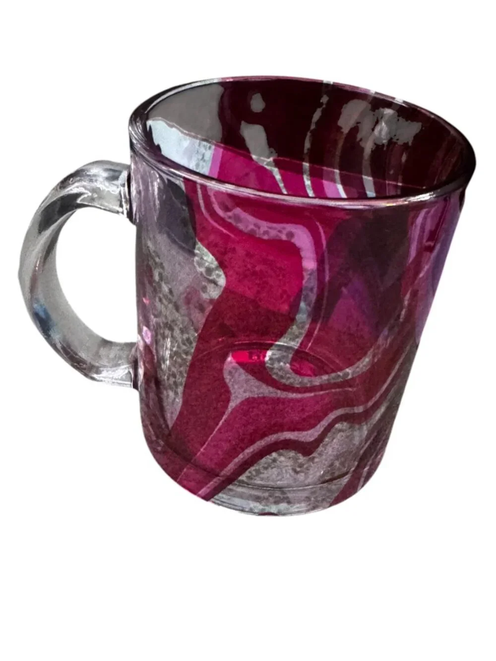 Glass Mug with Pink Swirl Pattern, 11.oz